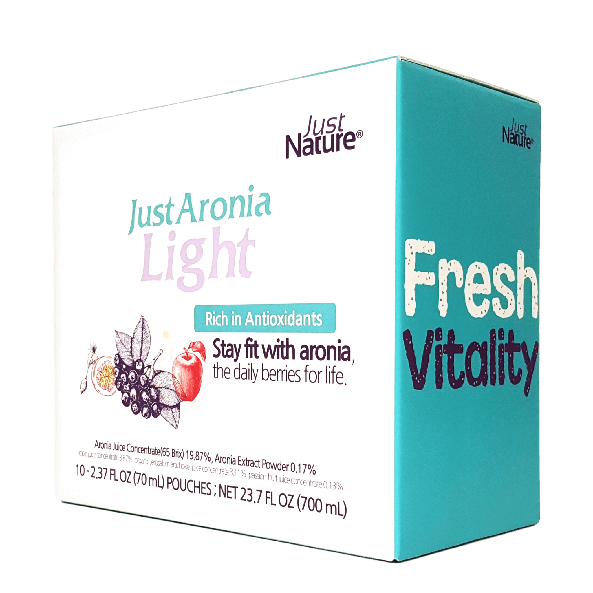 Tasty Daily Aronia Juice JustAronia Light 3Pack, 30Pouches of 2.37 Fl Oz (70ml)