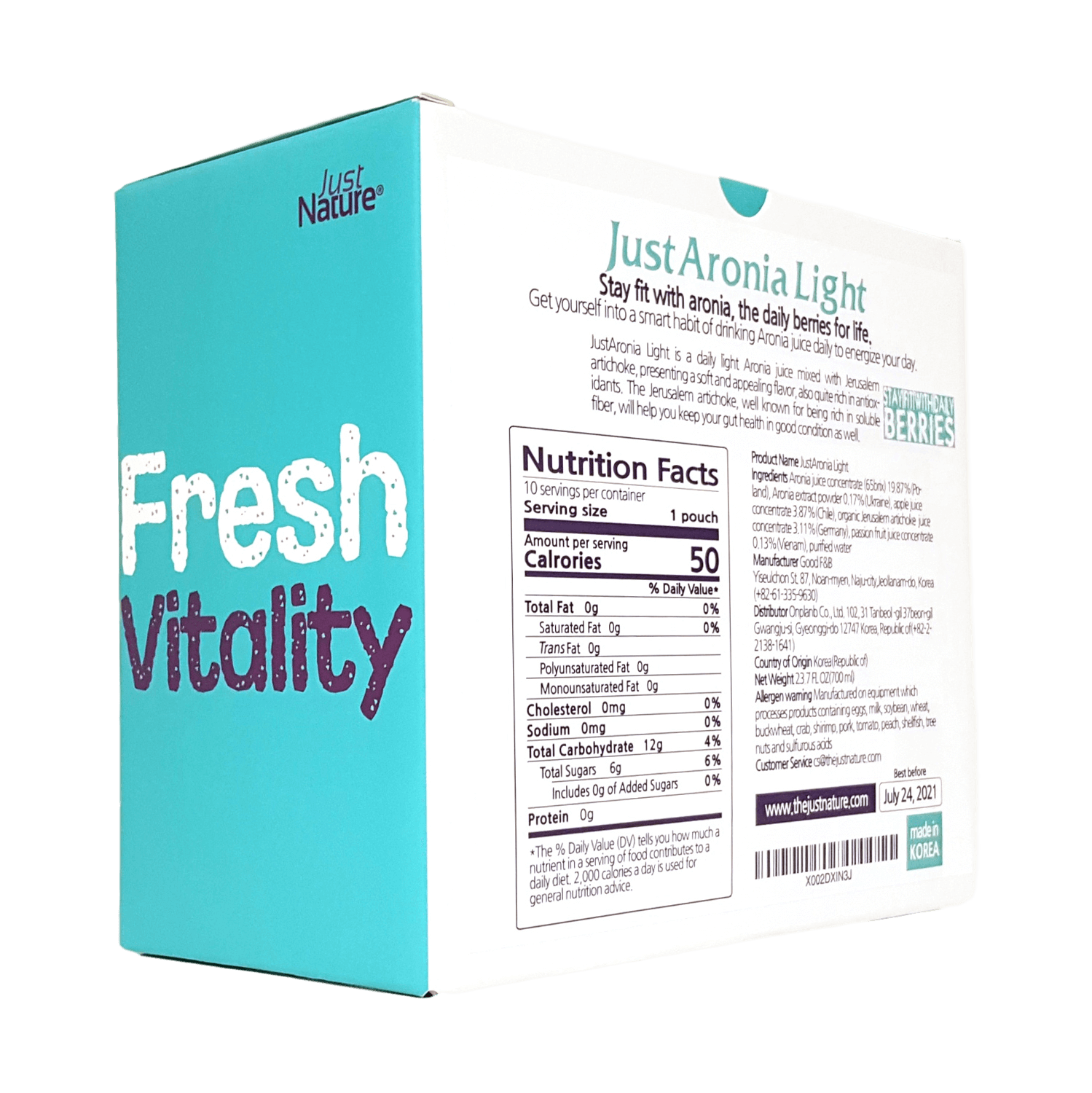 Tasty Daily Aronia Juice JustAronia Light Single Pack, 10Pouches of 2.37 Fl Oz (70ml)