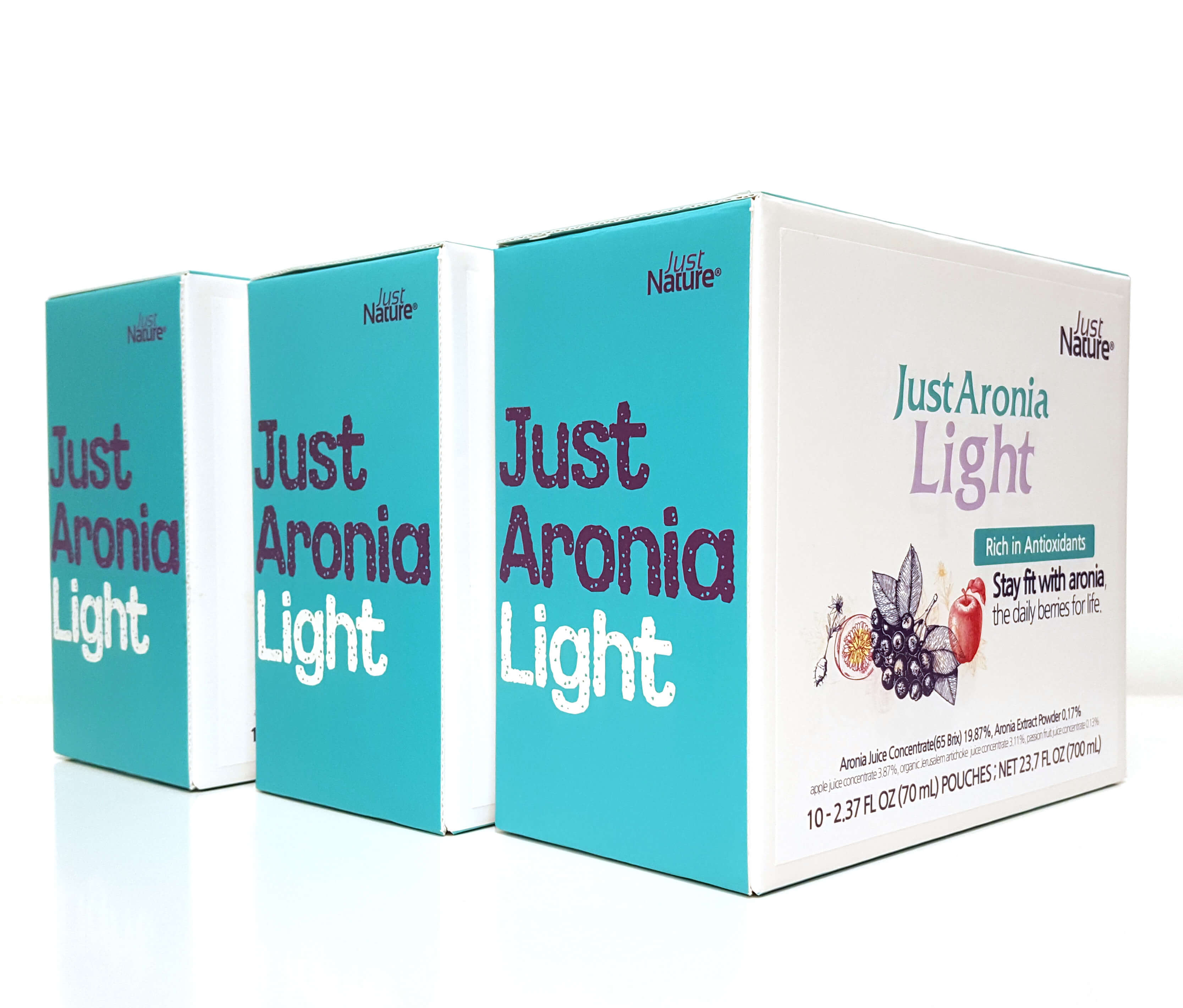 Tasty Daily Aronia Juice JustAronia Light Single Pack, 10Pouches of 2.37 Fl Oz (70ml)