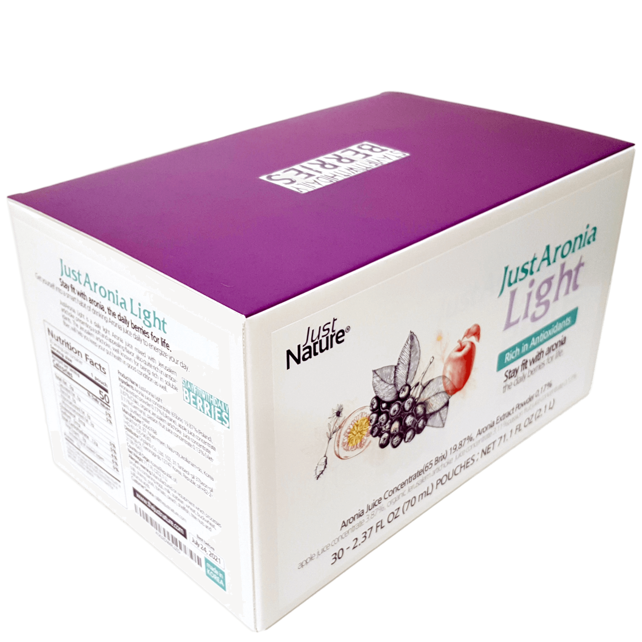 Tasty Daily Aronia Juice JustAronia Light 3Pack, 30Pouches of 2.37 Fl Oz (70ml)