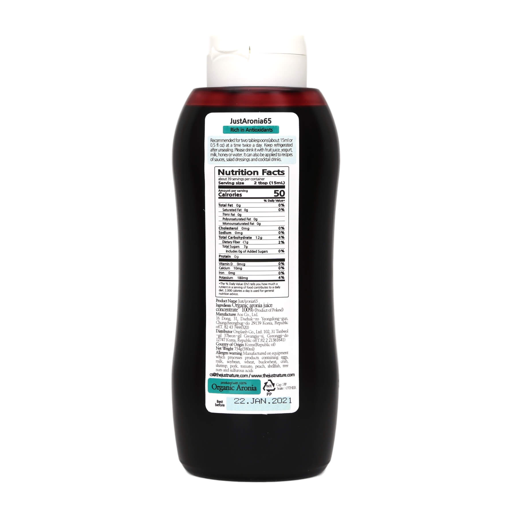 Organic Aronia Juice Concentrate JustAronia65 Single Pack